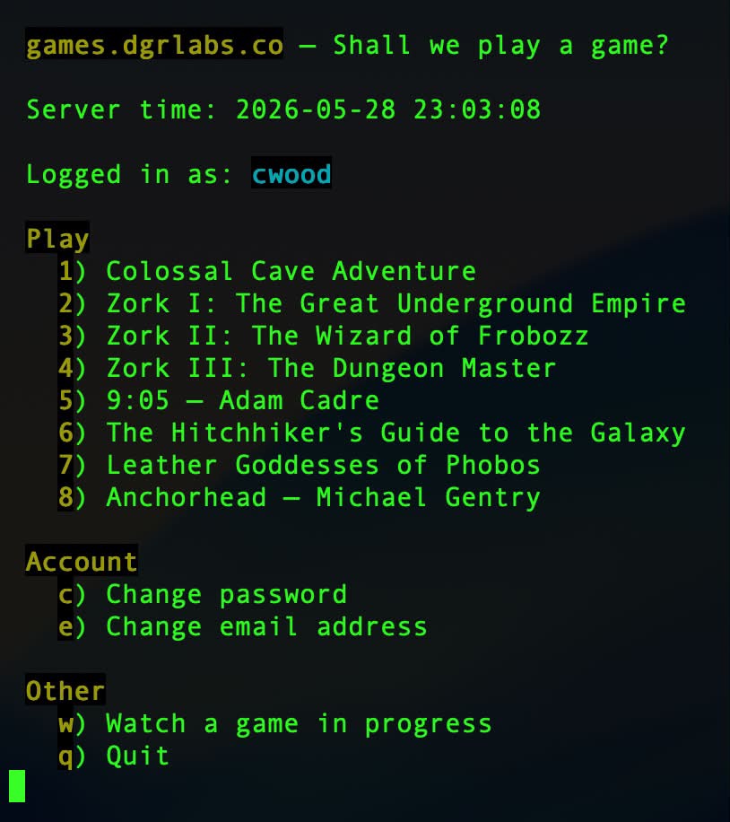 A public server where you can play classic text adventure games